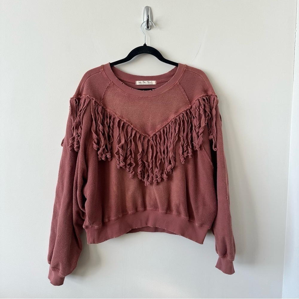 RARE-Free People-Let’s Hang Tassel Burnout Raw Edge Sweatshirt (Size:Medium)